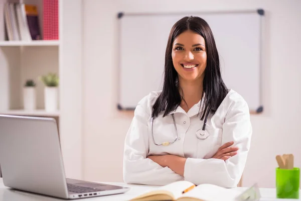 Portrait Young Happy Doctor Her Office — Stock Photo, Image