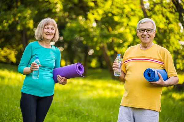 Glückliches Seniorenpaar Ist Bereit Für Bewegung Park — Stockfoto