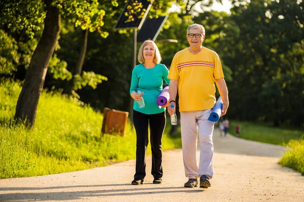 Glückliches Senioren Paar Trainiert Park — Stockfoto