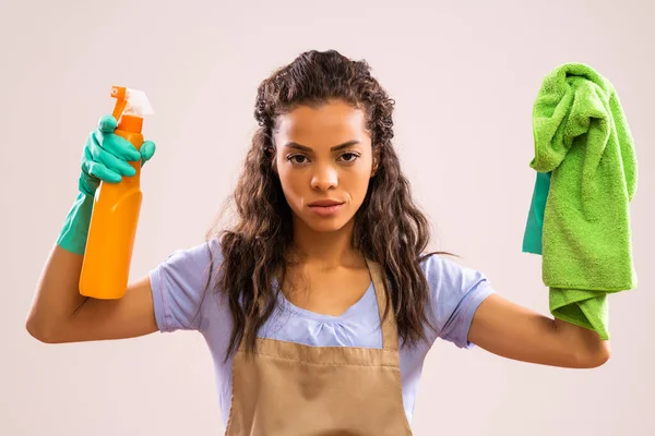 Portrait African American Housewife Who Doesn Cleaning — Stock Photo, Image