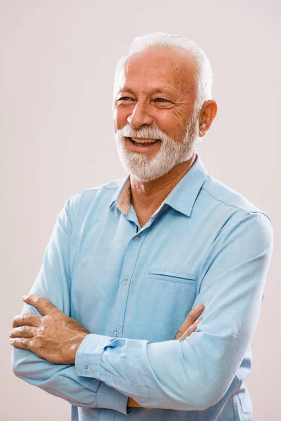 Portrait Cheerful Senior Man Who Looking Away — Stock Photo, Image