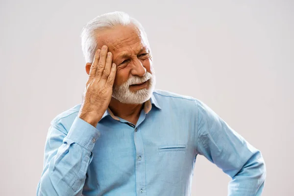 Portrait Senior Man Who Having Headache — Stock Photo, Image