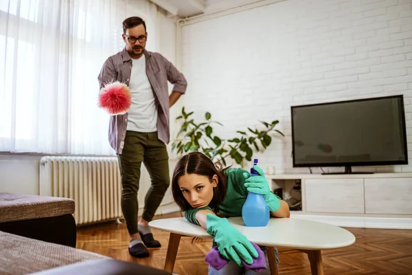 Lazy Woman Refusing Clean Apartment — Stock Photo, Image