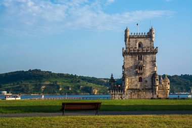  Görünüm Belem Kulesi Lizbon, bu şimdi bir müze 1500'lerden ve exlibris şehrin içinde bir eski savunma yapısı kurmak biridir. Lisbon, Portekiz. 