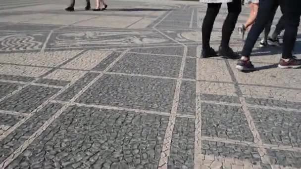 Lisboa Portugal Outubro 2018 Típico Passeio Lateral Pedra Português Dowton — Vídeo de Stock