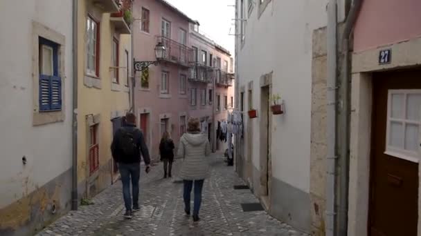 Lisbonne Portugal Novembre 2018 Marcher Dans Les Rues Quartier Château — Video