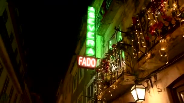 Lisbon Portugal November 2018 Walking Bairro Alto Lisbon Fado Sign — Stock Video