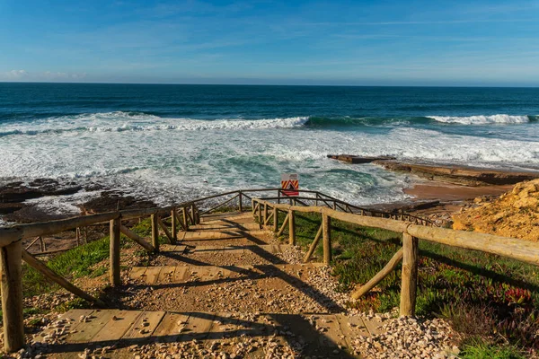 Veduta Della Spiaggia Pedra Branca Nel Villaggio Ericeira — Foto Stock