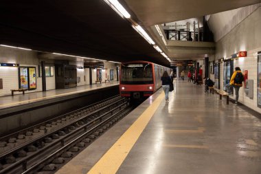 Lizbon, Portekiz. 04 Şubat 2019. Lizbon Rato Metro istasyonunda görünümünü.