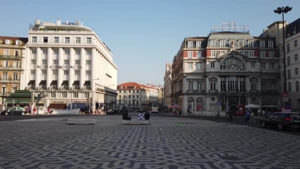 Lisboa Portugal Agosto 2019 Restauradores Plaza Centro Lisboa Soleado Día — Vídeos de Stock