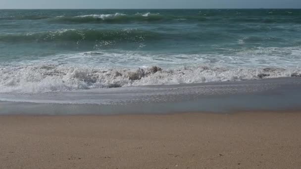 Ondas Quebrando Uma Praia Areia Uma Tarde Calma — Vídeo de Stock