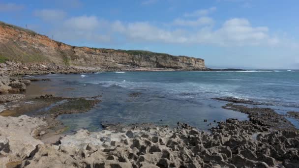 Waves Breaking Sandy Beach Calm Afternoon — Stock Video