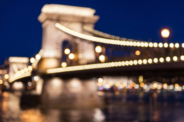 Chain Bridge Szechenyi Lanchid Budapest Bokeh City Lights Blurred Defocused — Stock Photo, Image