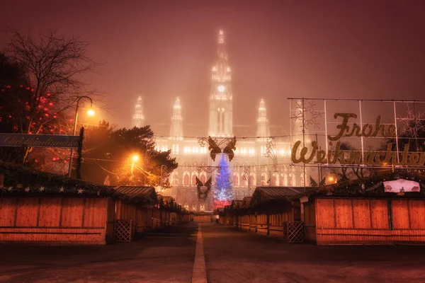 Ayuntamiento Viena Rathaus Con Feria Navidad Decoración Año Nuevo Austria —  Fotos de Stock