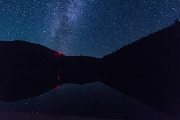 Night Landscape Starry Sky Milky Way Perseid Meteor Shower Alpine — Stock Photo, Image
