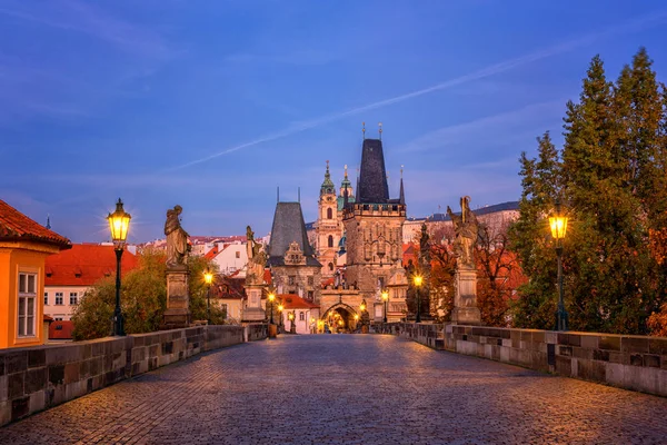 Charles Bridge Karluv Most Dawn Sunrise Scenic View Lesser Prague — Stock Photo, Image