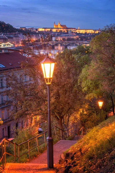 Vyshehrad Park Night Beautiful View Historical Bridges Prague Castle Vertical — Stock Photo, Image