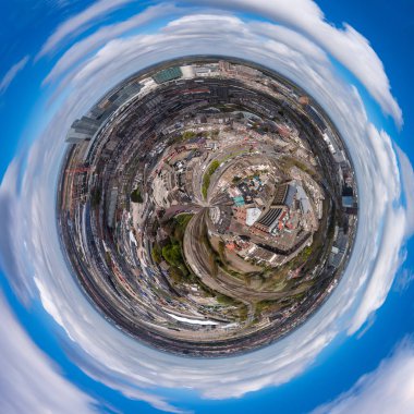 Lahey (Den Haag), küçük gezegen mavi bulutlu gökyüzü, Hollanda ile 360 derece küre Panoraması