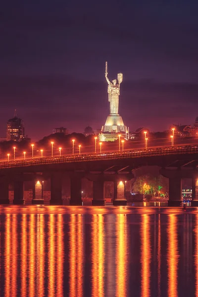 Kiev Ukraine May 2018 View Paton Bridge Motherland Monument Dnieper — Stock Photo, Image