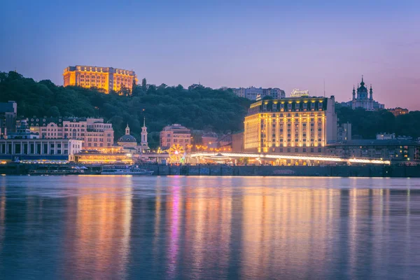 Kiev Ukraine May 2018 Night View Podil Historic Neighborhood Kiev — Stock Photo, Image