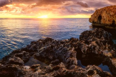 Amazing nature seascape, sunrise on the Cavo Greko, Ayia Napa, Cyprus clipart