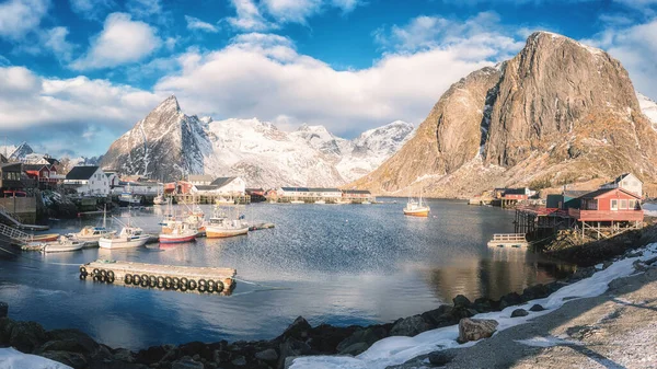 Traditionella Norsk Fiskehus Rorbu Lofoten Öarna Hamnoy Norge Fantastisk Vinter — Stockfoto