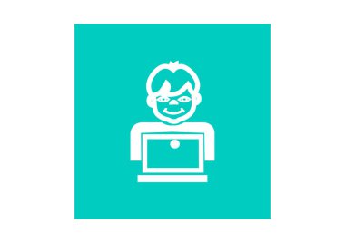 okullu çocuk dizüstü düz simgesi, vektör, illüstrasyon