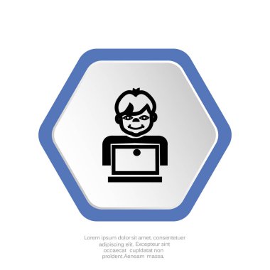 okullu çocuk dizüstü düz simgesi, vektör, illüstrasyon