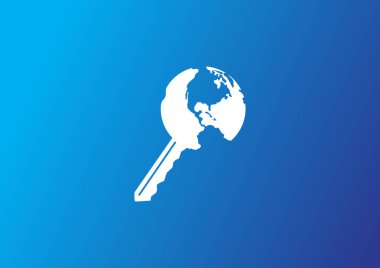 Basit web simgesi dünya küre ve anahtar simgesi