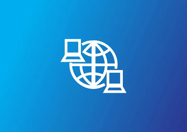 Ikon Web Sederhana Dengan Komputer Dan Globe Bumi - Stok Vektor