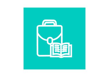 Evrak çantası ile kitap düz simgesi, vektör, illüstrasyon