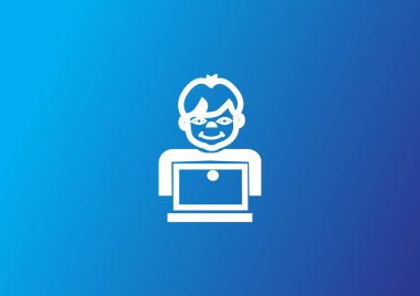 okullu çocuk dizüstü düz simgesi, vektör, illüstrasyon