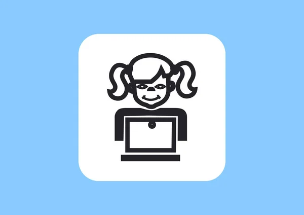 Menina Escola Com Ícone Plana Laptop Vetor Ilustração —  Vetores de Stock