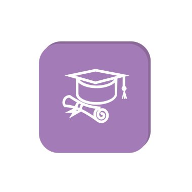 Mezuniyet şapka ve diploma düz simgesi, vektör, illüstrasyon