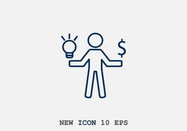 İnsan ışık ve dolar simgesi, fikir kavramı, anahat vektör çizim ile