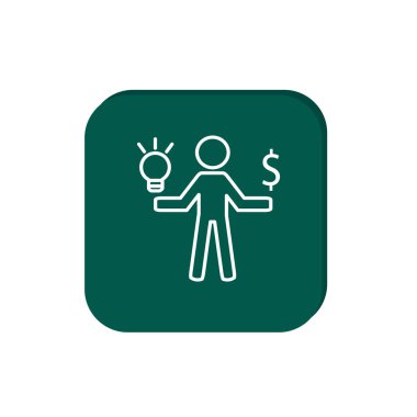 İnsan ışık ve dolar simgesi, fikir kavramı, anahat vektör çizim ile