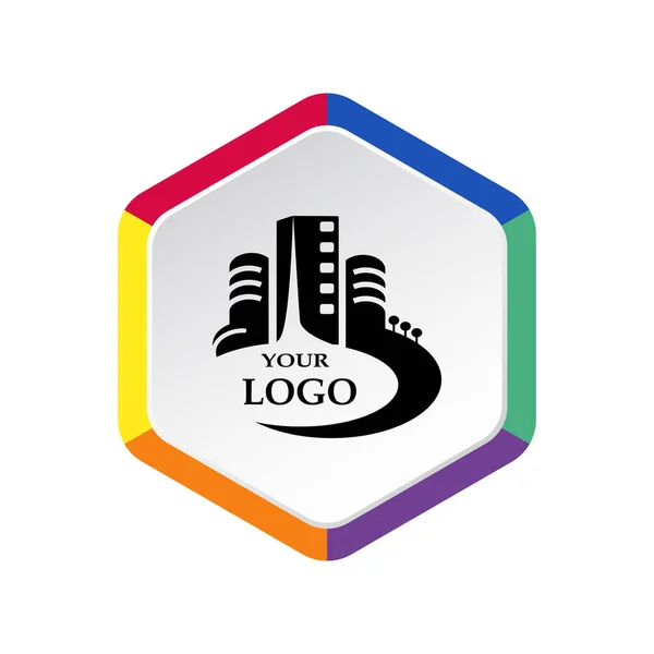 Şehir Binaları Logosu Için Senin Şirket Anahat Vektör Çizim — Stok Vektör