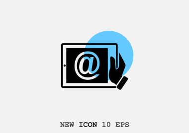 Dijital tablet basit web simgesi, anahat vektör çizim