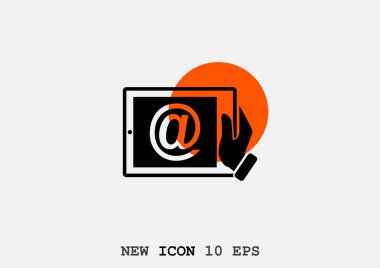 Dijital tablet basit web simgesi, anahat vektör çizim