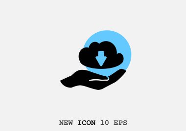 Bulut dosya download simgesi, anahat vektör çizim