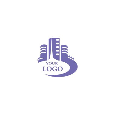 Şehir binaları logosu için senin şirket, anahat vektör çizim