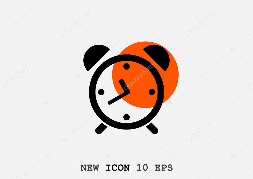 Simple alarm clock icon, outline vector illustration