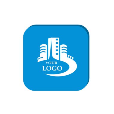 Şehir binaları logosu için senin şirket, anahat vektör çizim