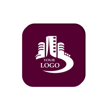 Şehir binaları logosu için senin şirket, anahat vektör çizim
