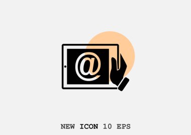 Dijital tablet basit web simgesi, anahat vektör çizim