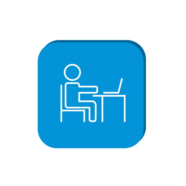 Mann Tisch Mit Laptop Symbol Umrissvektorillustration — Stockvektor