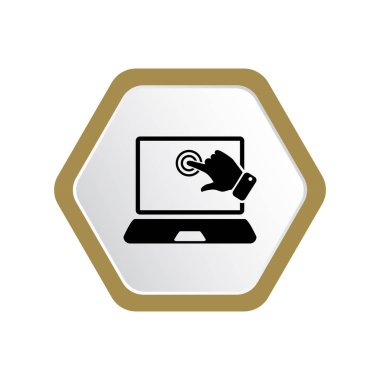 dizüstü bilgisayar grafik vektör resim, insan el dokunmatik ekran monitöre işaret parmak 