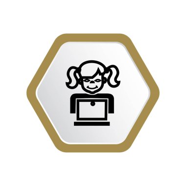 Öğrenci kız açılan dizüstü bilgisayar ile vektör çizim 