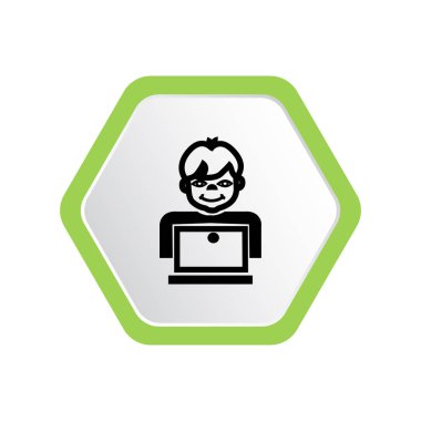 Öğrenci çocuk açılan dizüstü bilgisayar ile vektör çizim 