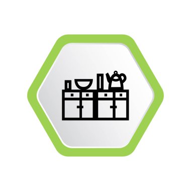 elektrikli su ısıtıcısı ve kase plaka ile mutfak masası basit, minimal grafik vektör illüstrasyon  